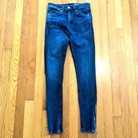 Rag & Bone O Ring Dive Capri skinny cropped zipper jeans 26 - Picture 2 of 10
